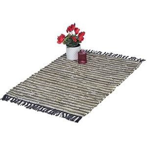 Relaxdays vloerkleed - leder en katoen - binnenkleed - 60 x 100 cm - chill mat - tapijt - kaki