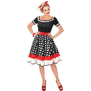 Widmann 48344 kostuum jaren '50 (jurk met petticoat, riem), dames, zwart-wit-rood, XL