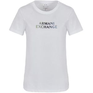 Armani Exchange Dames Ombre Metallic Logo Katoen Jersey T-Shirt Optic White, XL, optic white, XL