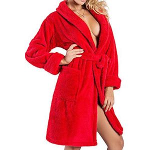 DKaren Dames badjas | ELIZA | kort | maten XS-2XL | verschillende kleuren | 100% polyester, rood, M