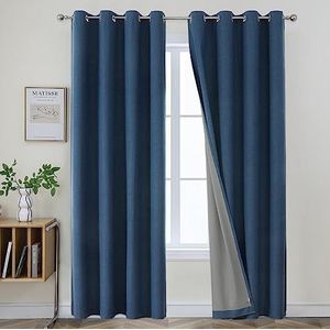 Joydeco Verduisterende gordijnen 240 cm lang, 2 panelen burg, kamerverduisterende gordijnen voor slaapkamer, 100% verduisterende thermische gordijnen met textuur, privacybescherming, set met 2 panelen