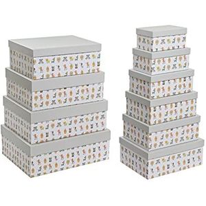 Set van opstapelbare opbergboxen DKD Home Decor Grijs Huisdieren Karton (43,5 x 33,5 x 15,5 cm)