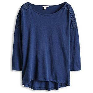 ESPRIT Dames shirt met lange mouwen met kant, blauw (navy 400), XL