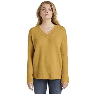 TOM TAILOR Dames Pullover met V-hals 1021144, 24674 - Indian Spice Yellow Melange, XS