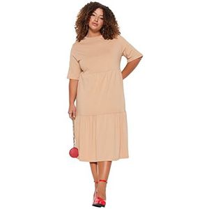 Trendyol Dames A-lijn Relaxed fit Knit Plus Size jurk, Camel, 4XL, camel, 4XL