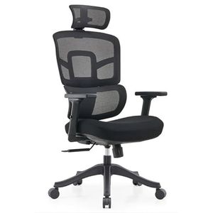 Novilla Bureaustoel, ergonomische bureaustoelen, mesh-computerbureaustoel, S-vormige rugleuning, 3D-hoofdsteun en PU-armleuning, stille wielen, zwart