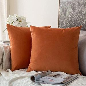 MIULEE Fluweelzachte, decoratieve kussenhoezen voor woonkamer, bank, slaapkamer, met onzichtbare rits, vierkant, 65 x 65 cm, 2 stuks, oranje