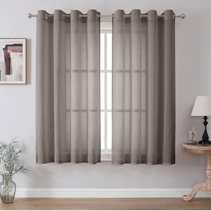 CUCRAF Linnen look voile gordijnen met ogen half-transparant gordijn voor slaapkamer woonkamer H 175 x B 140 cm set van 2, lichtgrijs