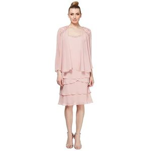 S.L. Fashions Women's Mother of The Bride Tiered Jacket Dress with Shoulder Embellishment (Petite and Regular Sizes), Faded Rose, 8