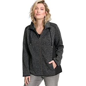 Ulla Popken, dames, grote maten, gebreide fleece jas, geweven bekleding, opstaande kraag, bindband