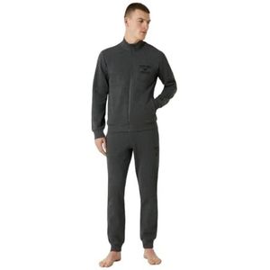 Emporio Armani Heren Men's Zipped Sweatshirt Iconic Terry Sweater + Broek (2 stuks), zwart gemêleerd grijs, XXL