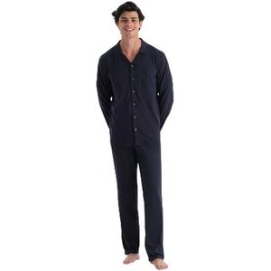 Dagi Heren Navy Modal Jersey Shirt en Broek Pyjama Set, XL, Donkerblauw, XL