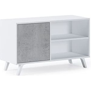 Skraut Home - TV meubel voor woonkamer - 57 x 95 x 40 cm - Geschikt voor 32/40"" TV - Wind 100 Model - Mat Wit - Cement Kleur Draaideur