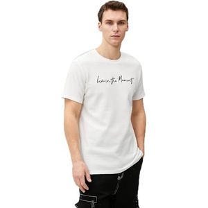 Koton Heren Slogan Geborduurd T-shirt Tissued Crew Neck Cotton Short Sleeve, gebroken wit (001), XL