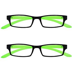 UV Reader Zwart Heldergroen Nek Specificaties Leesbril Waarde 2 Stuks Vrouwen Mannen Scharnieren Met Veer UVR2PK021 +1,50