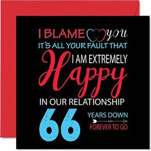 Grappige 66e verjaardag kaart voor echtgenoot vrouw - Your Fault I'm Extremely Happy - Gelukkige 66e huwelijksverjaardag kaart voor partner, 145mm x 145mm wenskaarten voor zesenzestig jubilea