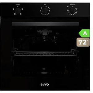 EVVO Elektrische inbouwoven, efficiëntie A, 2.800 W, 72 liter, grillfunctie, 4 programma's, timer, keuzeschakelaar, driedubbele glazen deur, model: H10 (zwart)