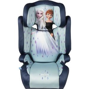 Disney Frozen kinderautostoel voor de veiligheid van meisjes met een hoogte van 100 tot 150 cm met Elsa en Anna afbeeldingen op blauwe achtergrond