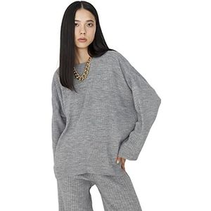 Trendyol Vrouwen Plain Midden Knitwear Trui-Broek Tweedelige Set, Grijs, S