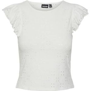 Pcmimi Sl ronde hals Frill Top Bc, wit (bright white), S