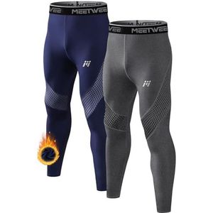 MEETWEE Thermisch ondergoed voor heren, lange broek, thermische leggings, warme compressiekousen met basislaag, onderkant, sportbroek, broek, blauw+grijs, L