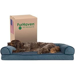 FurHaven Groot traagschuim hondenbed Sherpa & Chenille Sofa-stijl met afneembare wasbare hoes - Orion Blue, Large