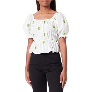 UCY Dames geborduurde cropped-blouse 12123944-UC01, wit groen, L, wit, groen, L