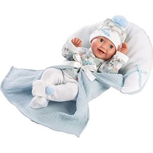 Llorens 1063595 pop Bimbo, met blauwe ogen en zacht lichaam, babypop met slaapogen, incl. blauwe outfit, fopspeen en zachte deken, 35 cm