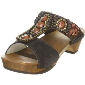 Woody Sabine 11625, clogs en slippers voor dames, bruin velours sandaal, 37 EU