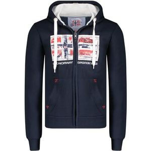 Geographical Norway Ginam Heren Hoodie kangoeroezak - Sweatshirt Logo Pullover Hood Hoody Warm Lange Mouwen - Heren Lente Zomer Herfst Winter (Marinewit M), Navy Wit, M