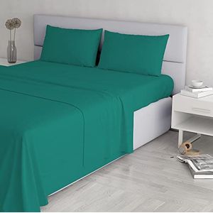Italian Bed Linen Elegante beddengoedset (plat 250x300, hoeslaken 170x200cm+2 kussenslopen 52x82cm), watergroen, dubbel