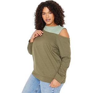 Trendyol Vrouwen Plus Size Regular fit Basic Crew hals Knit Plus Size Sweatshirt, Khaki, 4XL, Kaki, 4XL grote maten