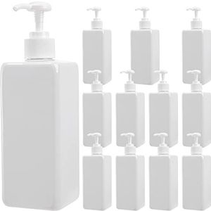 Okllen 12 stuks 500 ml plastic pompflessen, lege navulbare container vloeibare zeepdispenser voor shampoo, lotion, reinigingsproducten, keuken, badkamer, wit vierkant