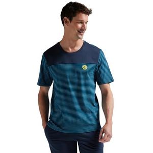 Athena - Korte pyjamaset voor heren, nachtkleding, gestreept, jersey, 100% katoen, ademend, geverfde draden, T-shirt met korte mouwen + shorts, Oeko-Tex®-label Standard 100, mint/antraciet, S