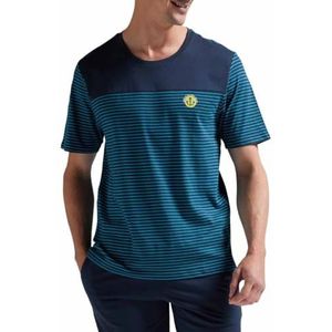 Athena - Korte pyjamaset voor heren, nachtkleding, gestreept, jersey, 100% katoen, ademend, geverfde draden, T-shirt met korte mouwen + shorts, Oeko-Tex®-label Standard 100, mint/antraciet, S