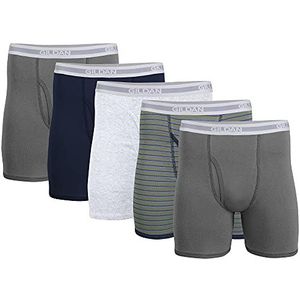 GILDAN Heren Regular Leg Boxer Slips, Multipack (Pack van 5), Houtskool/Navy/Sport Grijs Heather/Militaire Streep (5-pack), M