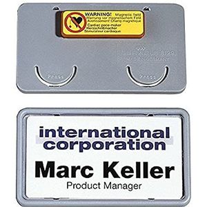 Durable 812910 Naambadge Clip-Card (met magneet, 40 x 75 mm) Verpakking 25 stuks, grijs