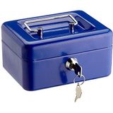 Wedo 145103H geldcassette (van gepoedercoat staal, intrekbare handgreep, bankbiljetten- en documentenklemmen, 4-vaks munteninzet, veiligheidscilinderslot, 15,2 x 11,5 x 8,0 cm) blauw