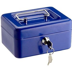 Wedo 145103H geldcassette (van gepoedercoat staal, intrekbare handgreep, bankbiljetten- en documentenklemmen, 4-vaks munteninzet, veiligheidscilinderslot, 15,2 x 11,5 x 8,0 cm) blauw