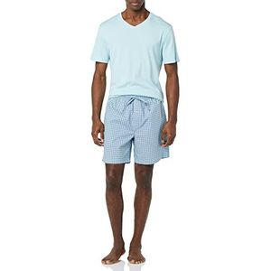 Amazon Essentials Heren katoenen popeline short met katoenen T-shirt pyjamaset, lichtblauw geo-print, 3X-Large