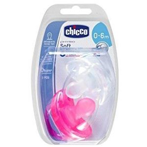 Chicco fopspeen Physio soft, 100% silicone, 2 stuks, verkrijgbaar in verschillende kleuren 0-6 Maanden wit/roze