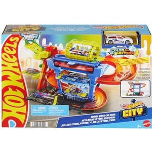 Hot Wheels City 'Let's Race' Netflix - Baanset met Speelgoedauto's, Wasstraat met Draaiende Tunnel, met 1 Color Shifters auto op schaal van 1:64, HTN80