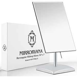 Rechthoekige spiegel op standaard, voor slaapkamer en badkamer, staande spiegel, make-uptafel, 25 x 18 cm (zilver)