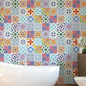 Muurstickers voor badkamer en keuken (24 stuks), zelfklevend, 20 x 20 cm, cementpatroon