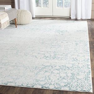 SAFAVIEH Distressed Tapijt voor woonkamer, eetkamer, slaapkamer - Passion Collection, korte pool, turquoise en ivoor, 155 x 231 cm