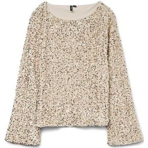 VERO MODA VMBELLA LS Boatneck TOP JRS, Pumice Stone/Detail: Champagne Sequins, S