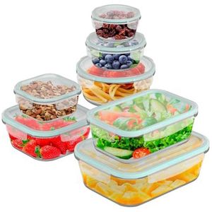 edihome, Glass Container Food, 14 stuks (7 potjes + 7 deksels), luchtdichte voedseltaper, levensmiddelen, vaatwasmachinebestendig, BPA-vrij (7 containers)