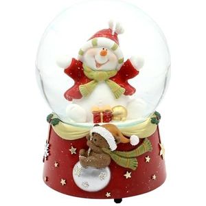 Sneeuwbol - Vrolijke sneeuwpop - op rode sokkel met teddyberen, L/B/H/Ø bal 10 x 11 x 15 cm Ø 10 cm, met speelwerk, Melodie Jingle Bells Rock