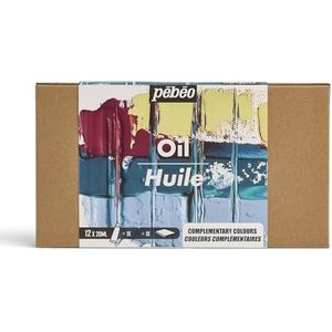 Pébéo - Studio olie XL - Set van 12 tubes 20 ml Complementaire Kleuren + Accessoires - Olieverfset voor Kunstenaar en Beginner - Borstels + Spatel + Canvas Karton - Intensieve Kleuren