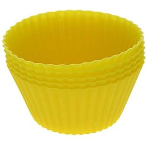 Siliconen bakvormen, herbruikbare en anti-aanbaklaag muffin cupcake-vormpjes, houderset voor feestjes, Kerstmis, (4 stuks) standaardmaat, gemakkelijk te reinigen, geel